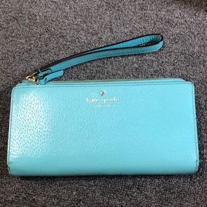 Teal Kate Spade Tech Wallet leather gold